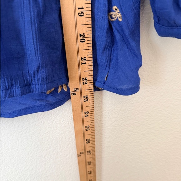 Fig & Flower Blue/Brown Embroidery 3/4 Sleeve Blouse Tunic Top Boho Sz Small - Picture 8 of 10